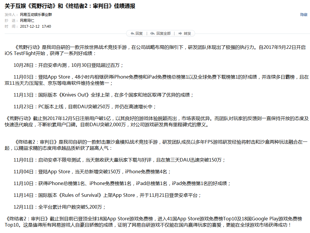 正確“吃雞”姿勢：《荒野行動》用戶破億、《終結(jié)者2》用戶超5200萬